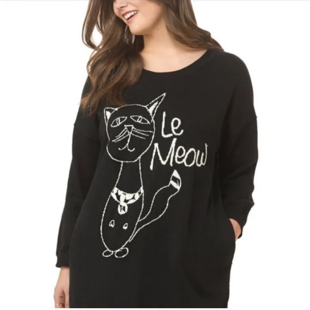 Melissa McCarthy x Seven7 Black 'Le Meow' Cat Top - 1X